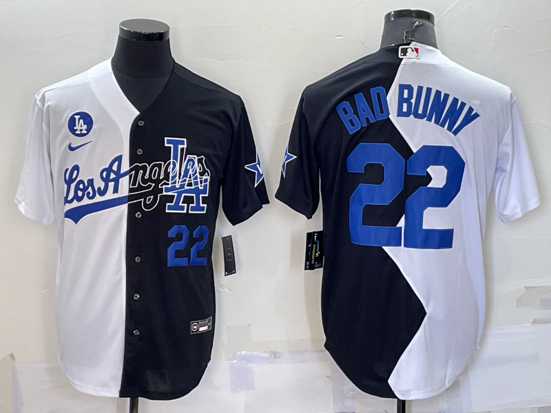 Men's Los Angeles Dodgers #22 Bad Bunny 2022 All-Star White/Black Split Cool Base Stitched Baseball Jersey